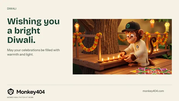 Patch carefully lights a diya beside colourful rangoli and marigold garlands, wearing his black Monkey404 cap.