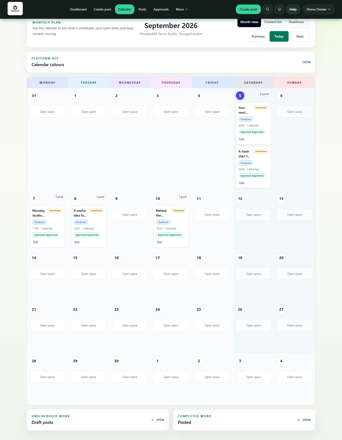 A planned week in the Monkey404 content calendar.