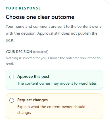 Actual Monkey404 client review panel with Approve and Request changes actions.