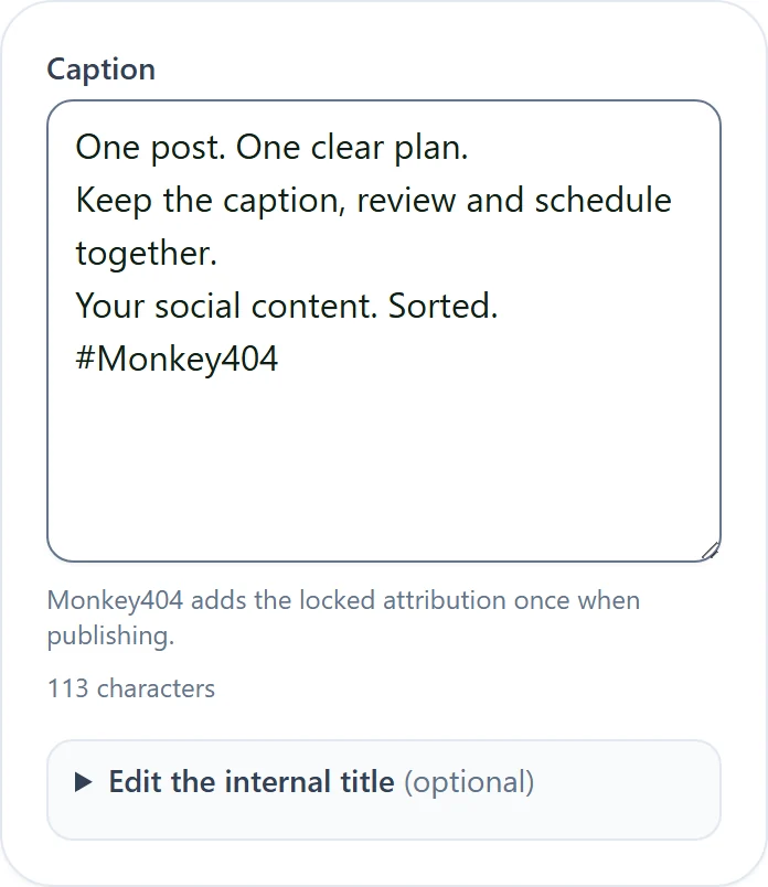 Draft caption in the Monkey404 composer.