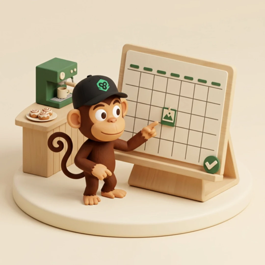 Patch points to the post on a miniature content calendar at the café.